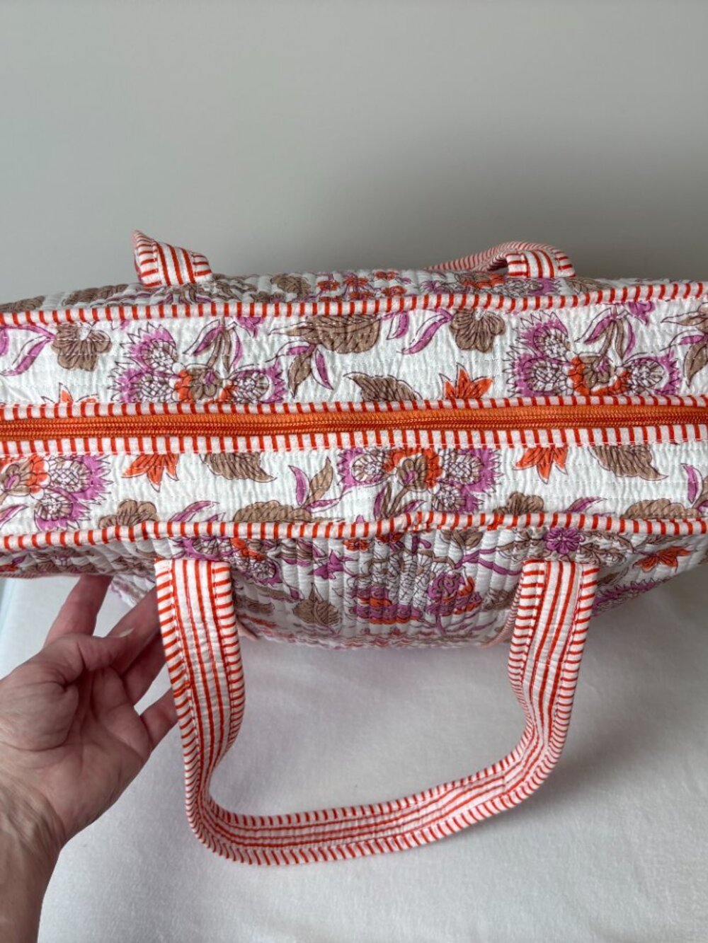 NWOT - POL Kantha Quilted Patchwork Embroidered Tote Bag - Peach, Tan and Pink - Picture 5 of 10